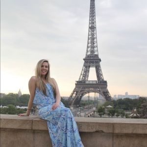 Vince Camuto halter blue and white long dress